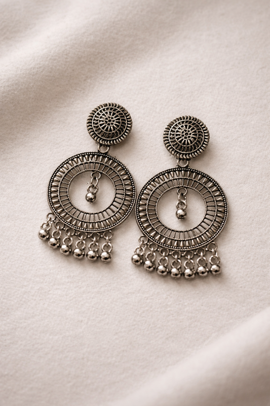 Circle Oxidized Jhumka Earrings