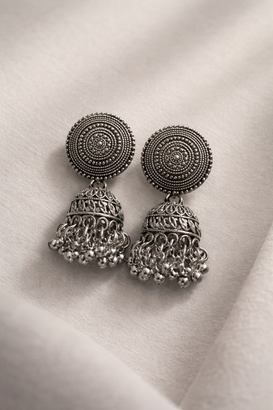 Classic Oxidized Silver Jhumka Earrings