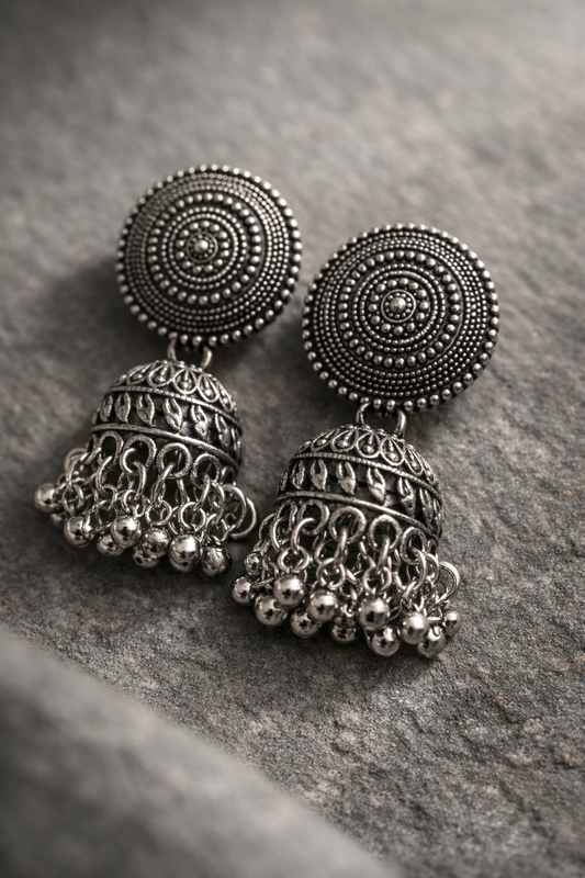 Classic Oxidized Silver Jhumka Earrings