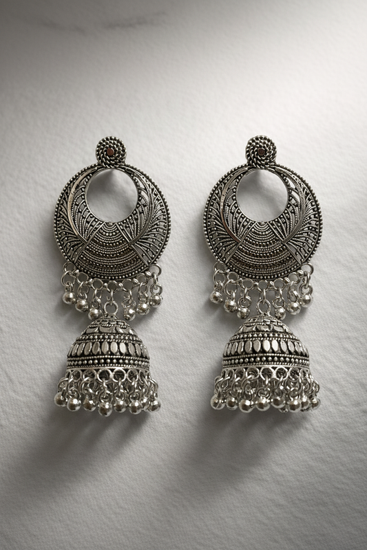 Chandbali Oxidized Jhumka Earrings