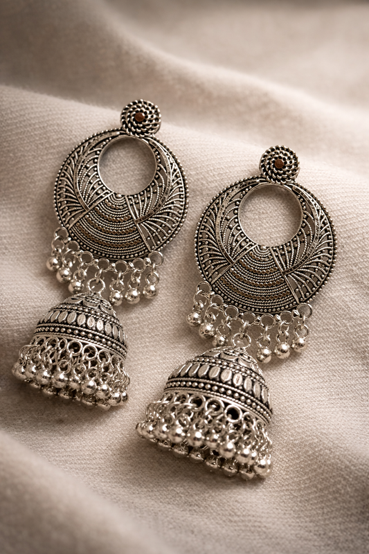 Chandbali Oxidized Jhumka Earrings