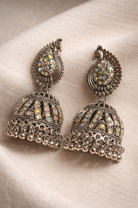 Peacock Oxidised Jhumka Earrings