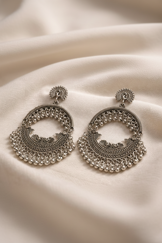 Peacock Oxidized Chandbali Earrings