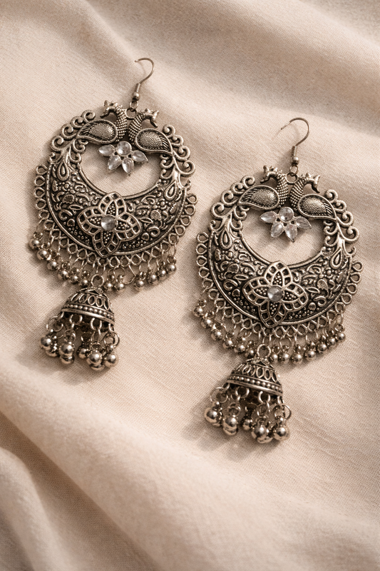 Peacock Oxidized Statement Earrings