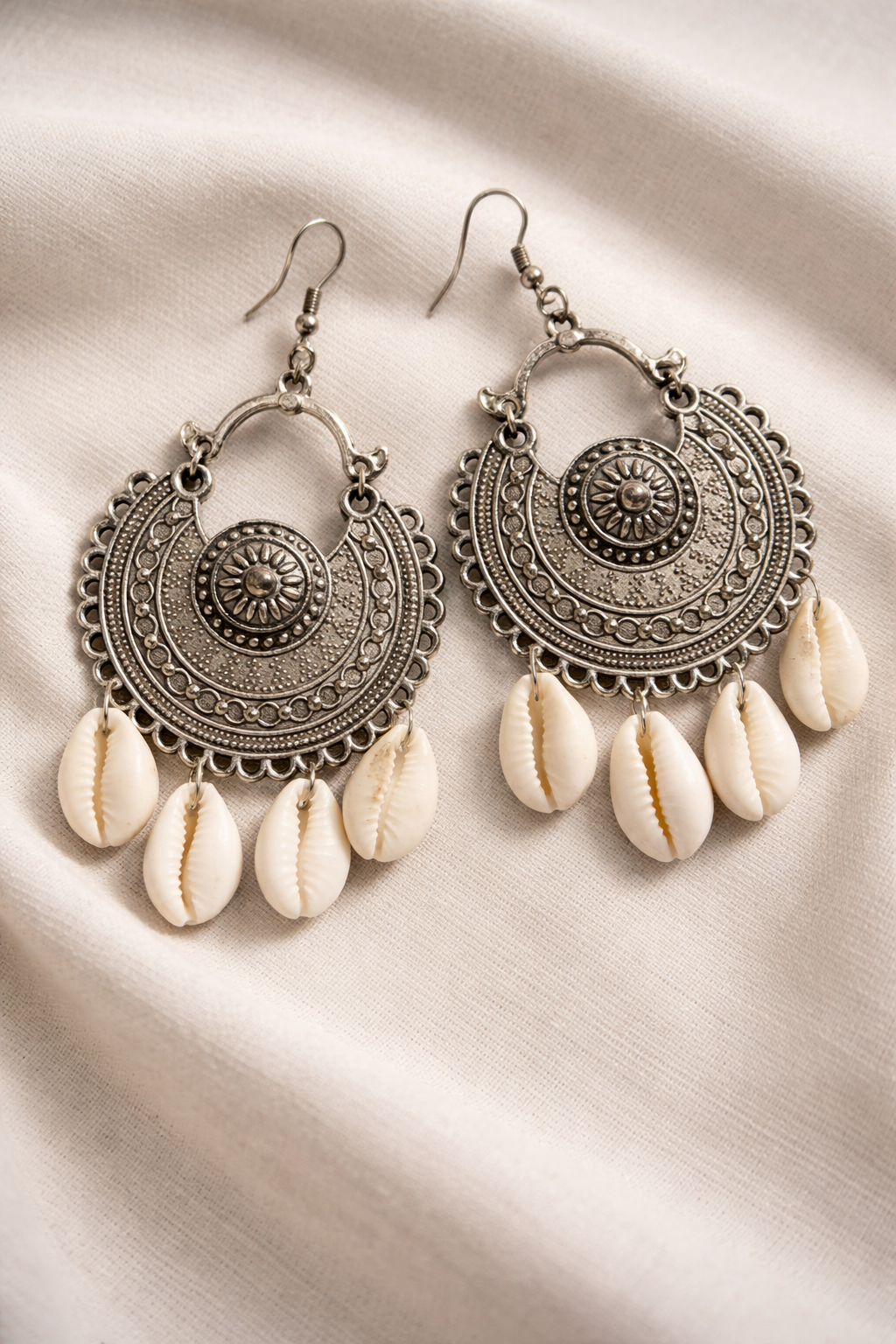 Crescent Oxidized Shell Drop Earrings