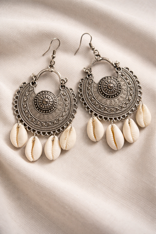 Crescent Oxidized Shell Drop Earrings