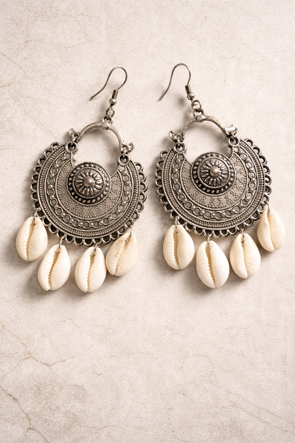 Crescent Oxidized Shell Drop Earrings