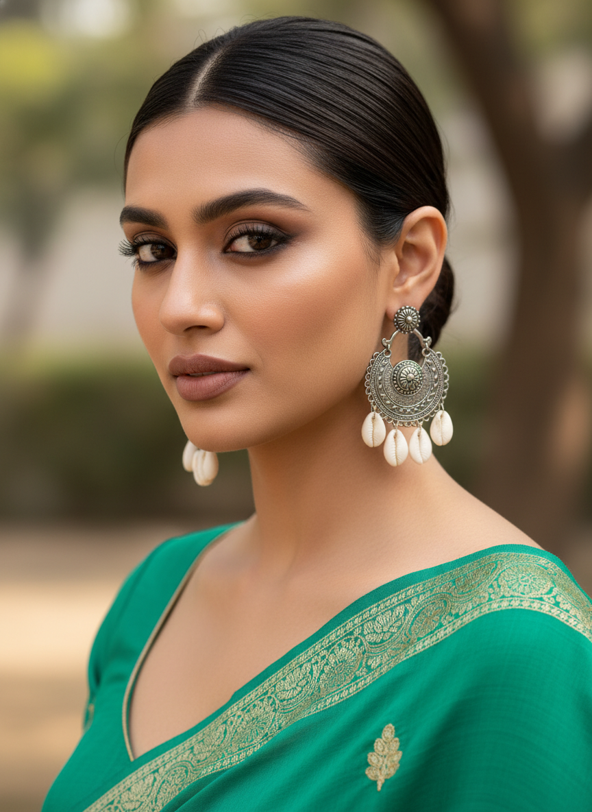 Crescent Oxidized Shell Drop Earrings