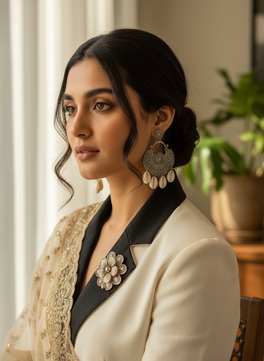 Crescent Oxidized Shell Drop Earrings