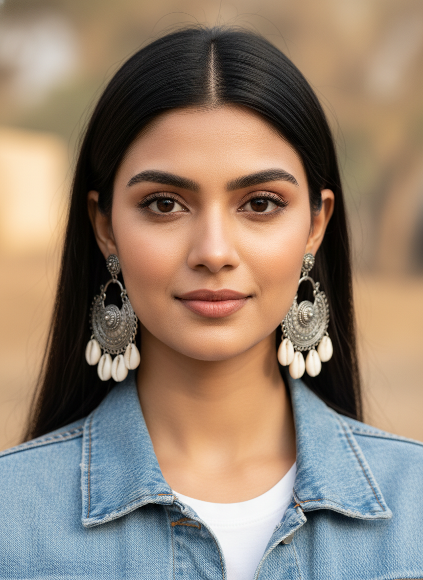Crescent Oxidized Shell Drop Earrings