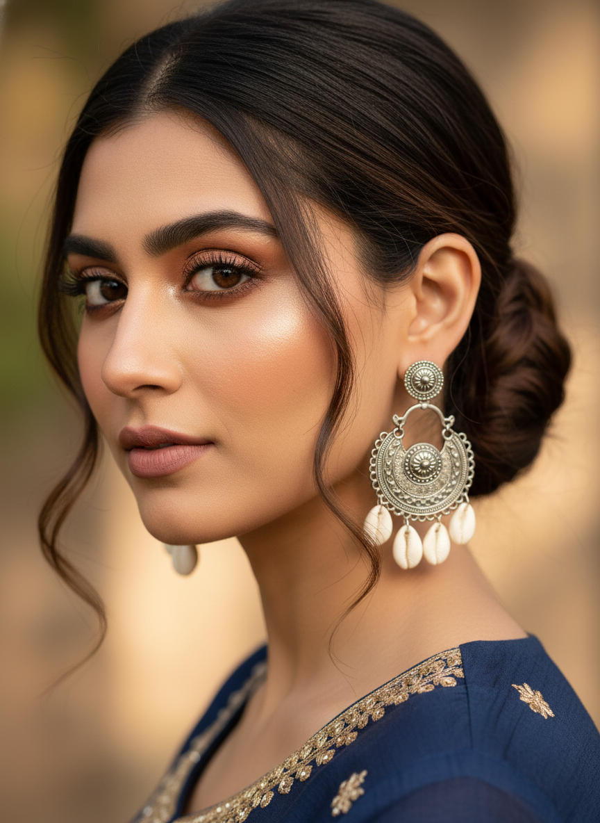 Crescent Oxidized Shell Drop Earrings