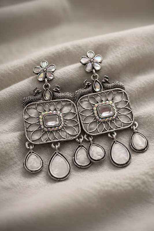 Noor Square Drop Oxidized Earrings